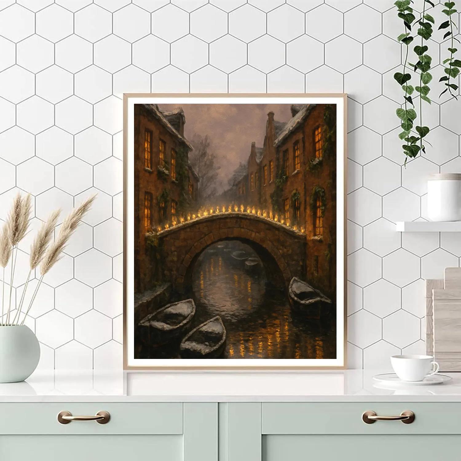 Christmas Tea Lights On The Canal Bridge Paint by numbers kits