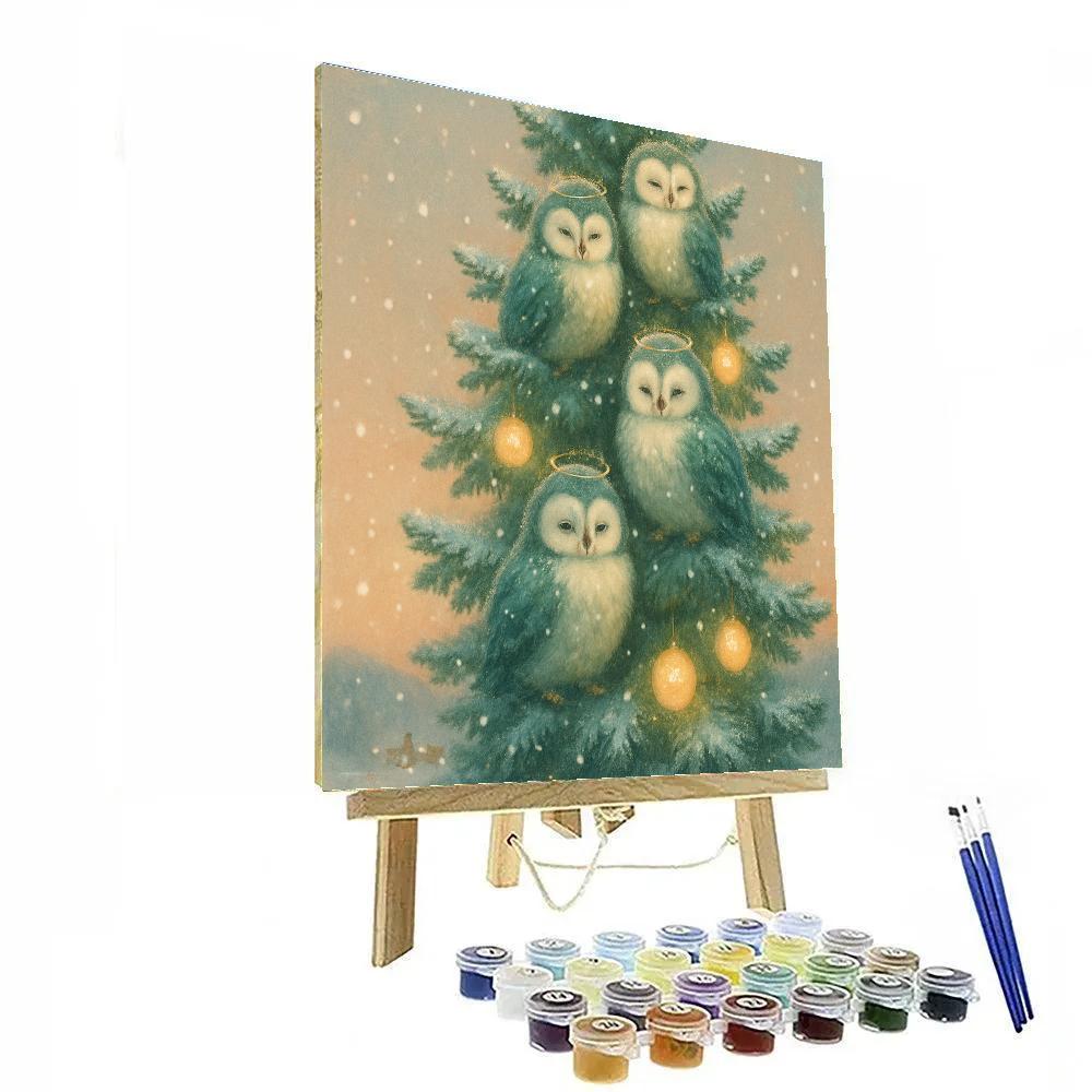Snowy Choir Of Evergreen Owls DIY paint by numbers