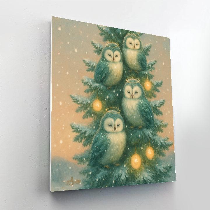 Snowy Choir Of Evergreen Owls DIY paint by numbers