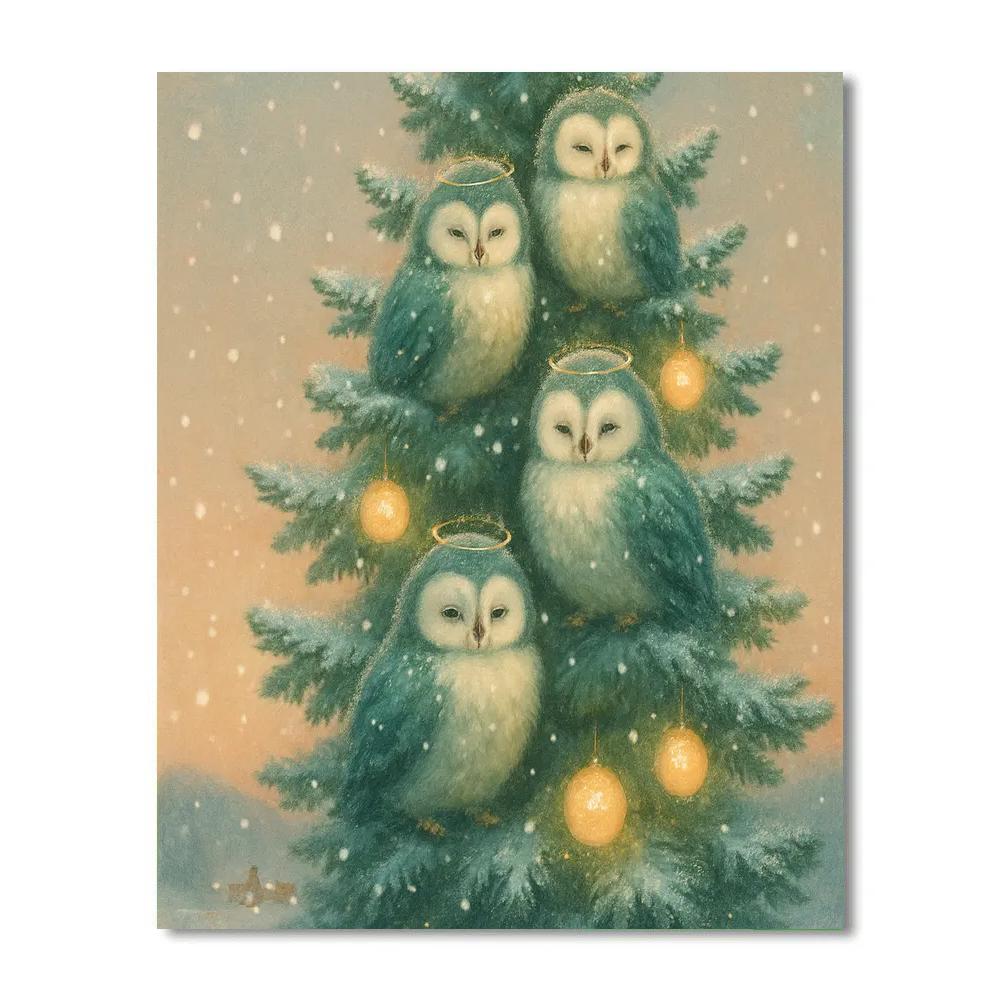 Snowy Choir Of Evergreen Owls DIY paint by numbers