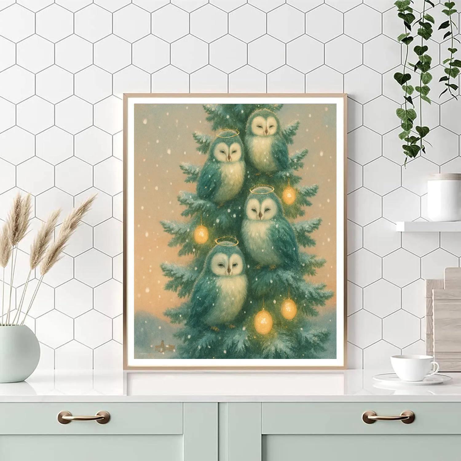 Snowy Choir Of Evergreen Owls DIY paint by numbers