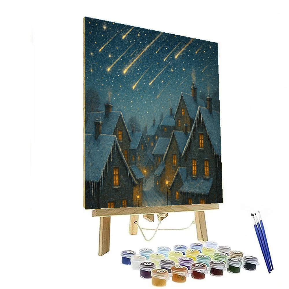 Snowbound Town With Star Shower Sky Numbered painting kits
