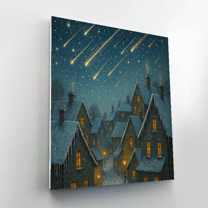 Snowbound Town With Star Shower Sky Numbered painting kits