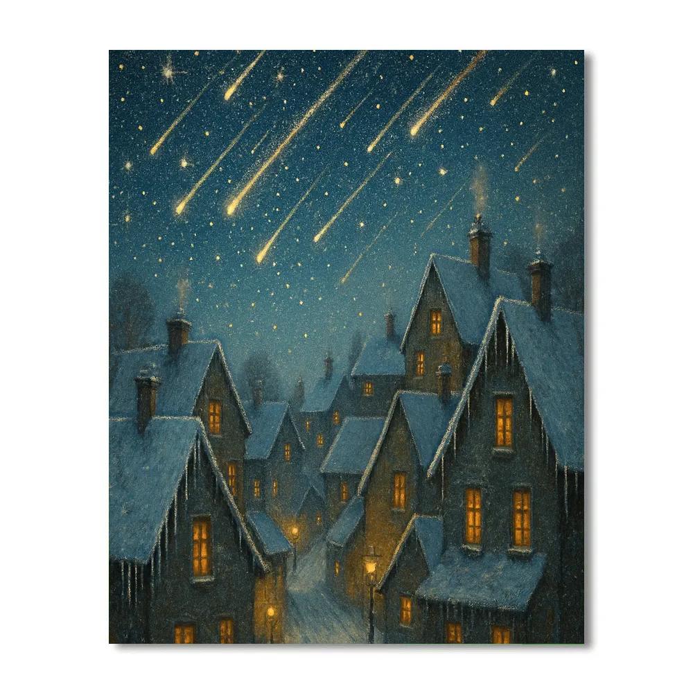 Snowbound Town With Star Shower Sky Numbered painting kits