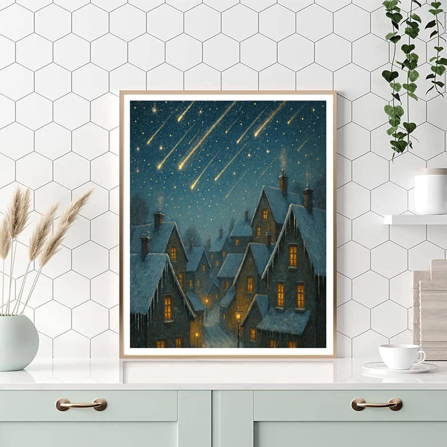Snowbound Town With Star Shower Sky Numbered painting kits