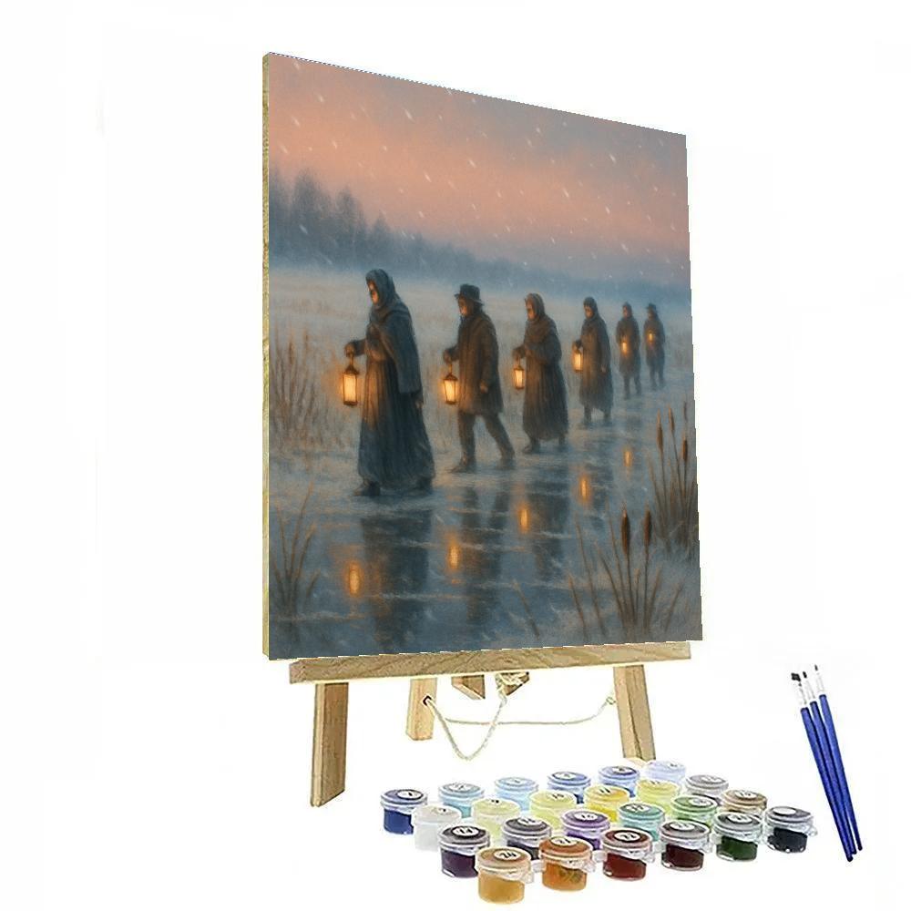 Christmas Lantern Parade Across Frozen Marsh Numbered painting kits