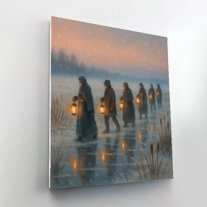 Christmas Lantern Parade Across Frozen Marsh Numbered painting kits