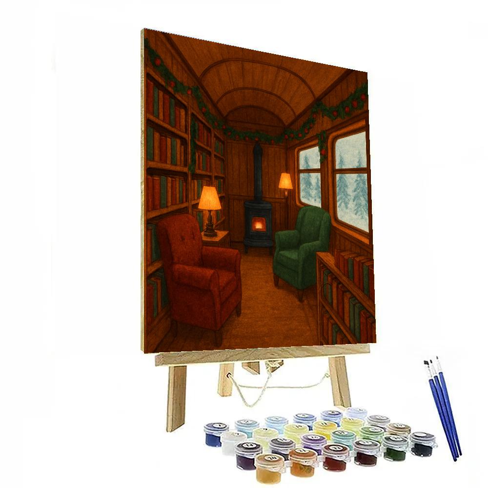 Cozy Christmas Train Car Library painting number kit