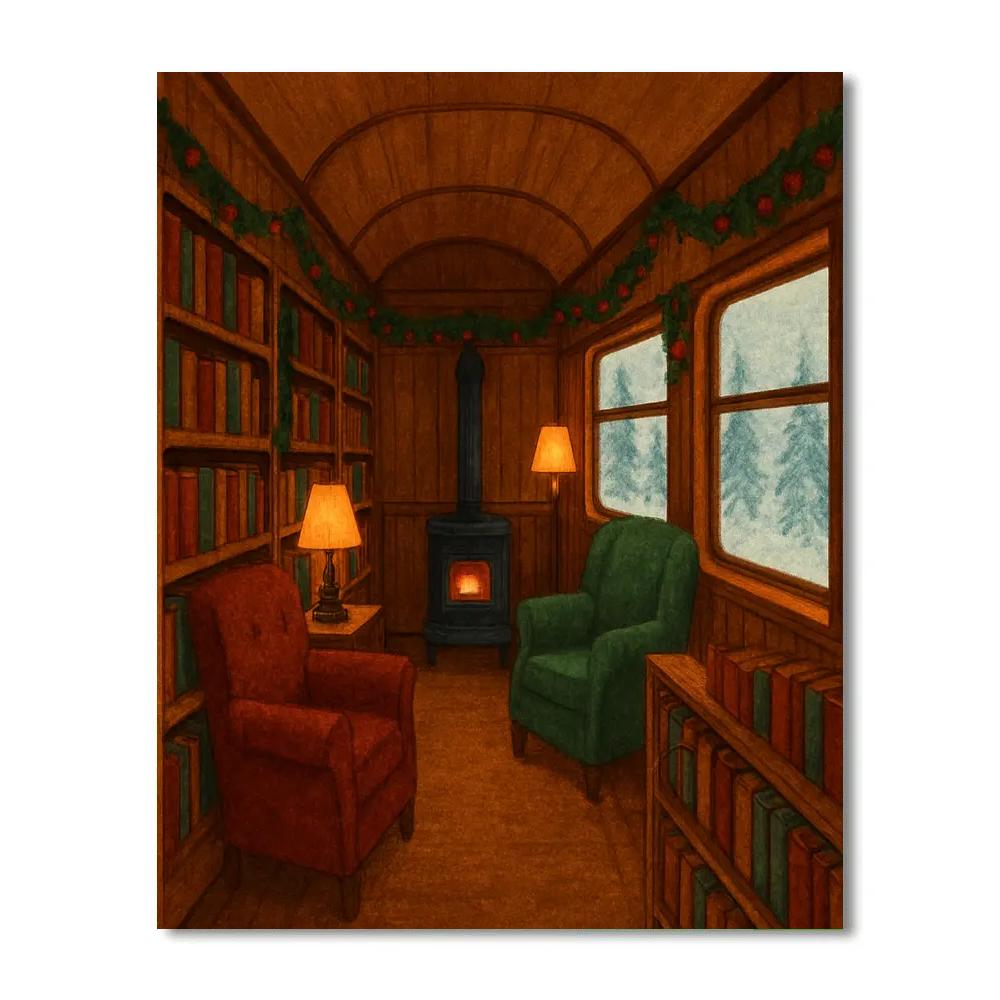 Cozy Christmas Train Car Library painting number kit