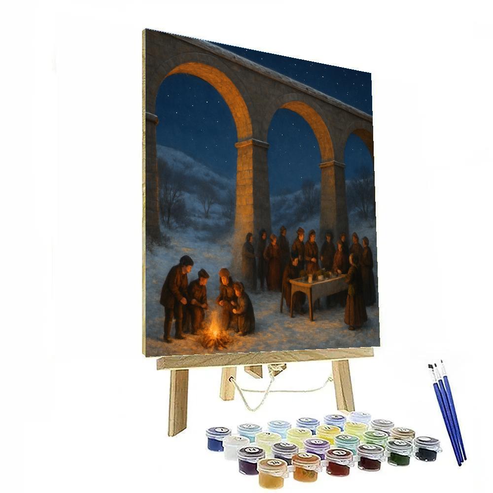 Christmas Firelight Under The Stone Aqueduct DIY paint by numbers
