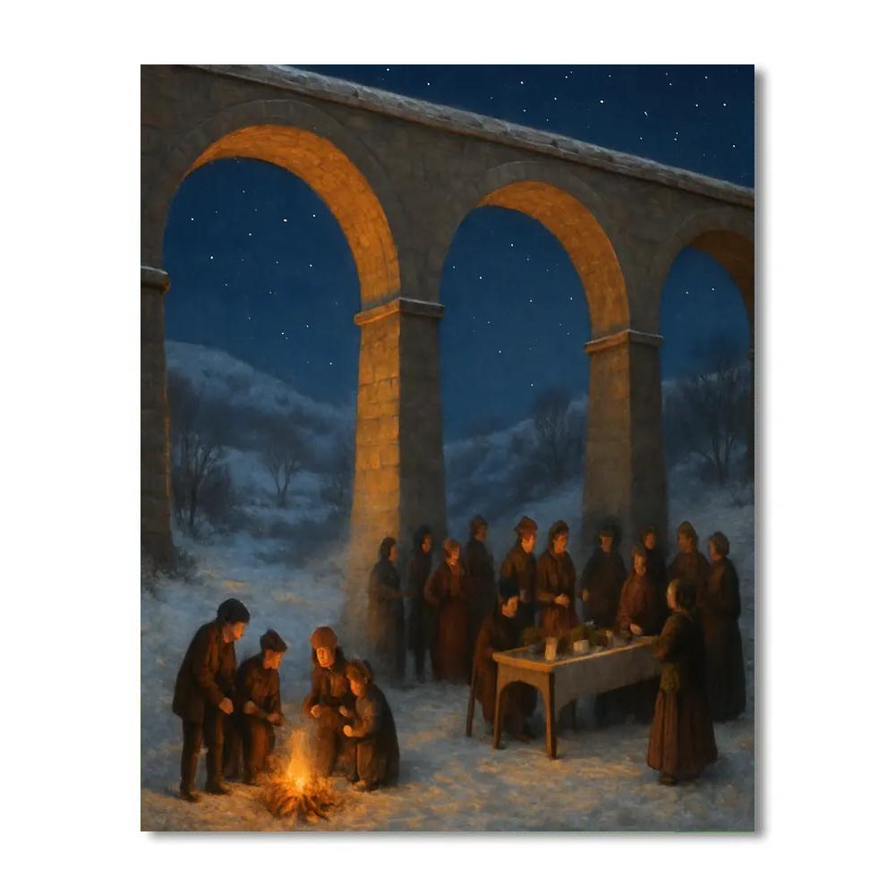 Christmas Firelight Under The Stone Aqueduct DIY paint by numbers