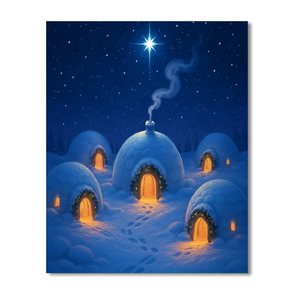 Christmas Igloo Village Under Polaris Numbered painting kits