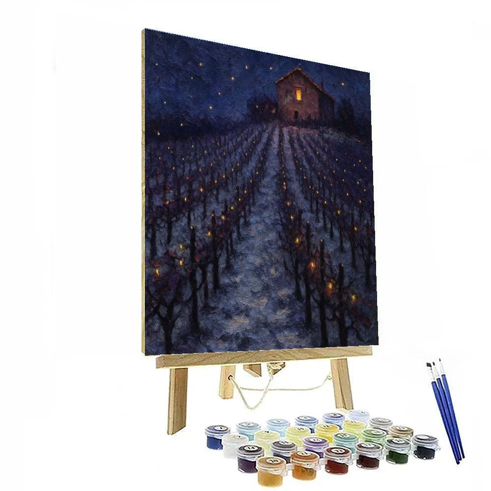 Christmas Fireflies Over Snowy Vineyard Painting by numbers kit
