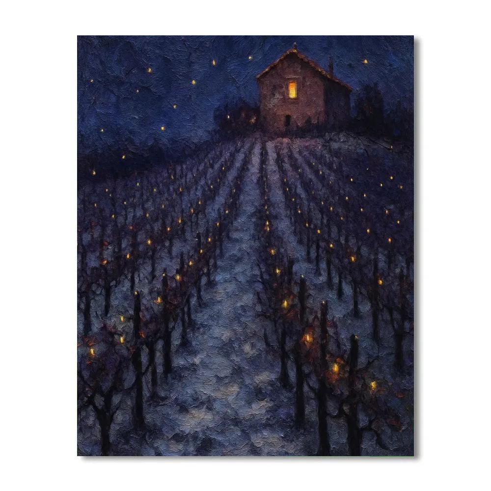 Christmas Fireflies Over Snowy Vineyard Painting by numbers kit