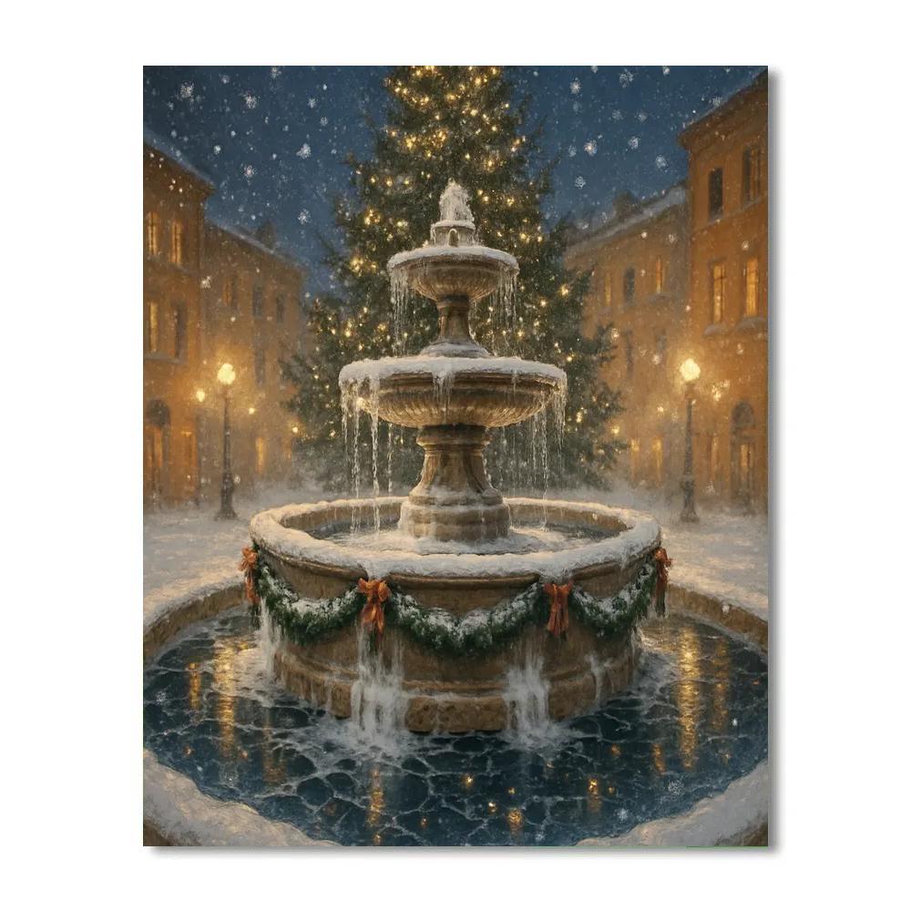 Christmas Star Reflections In The City Fountain Painting by numbers kit