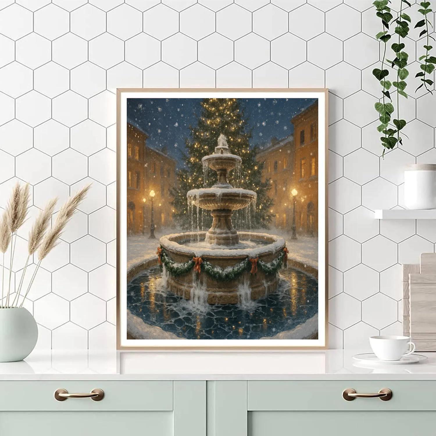 Christmas Star Reflections In The City Fountain Painting by numbers kit