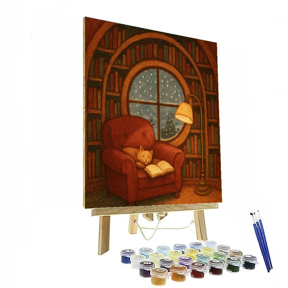 Holiday Snow Globe Library Nook Number painting