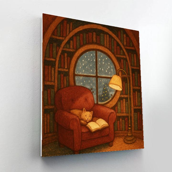 Holiday Snow Globe Library Nook Number painting
