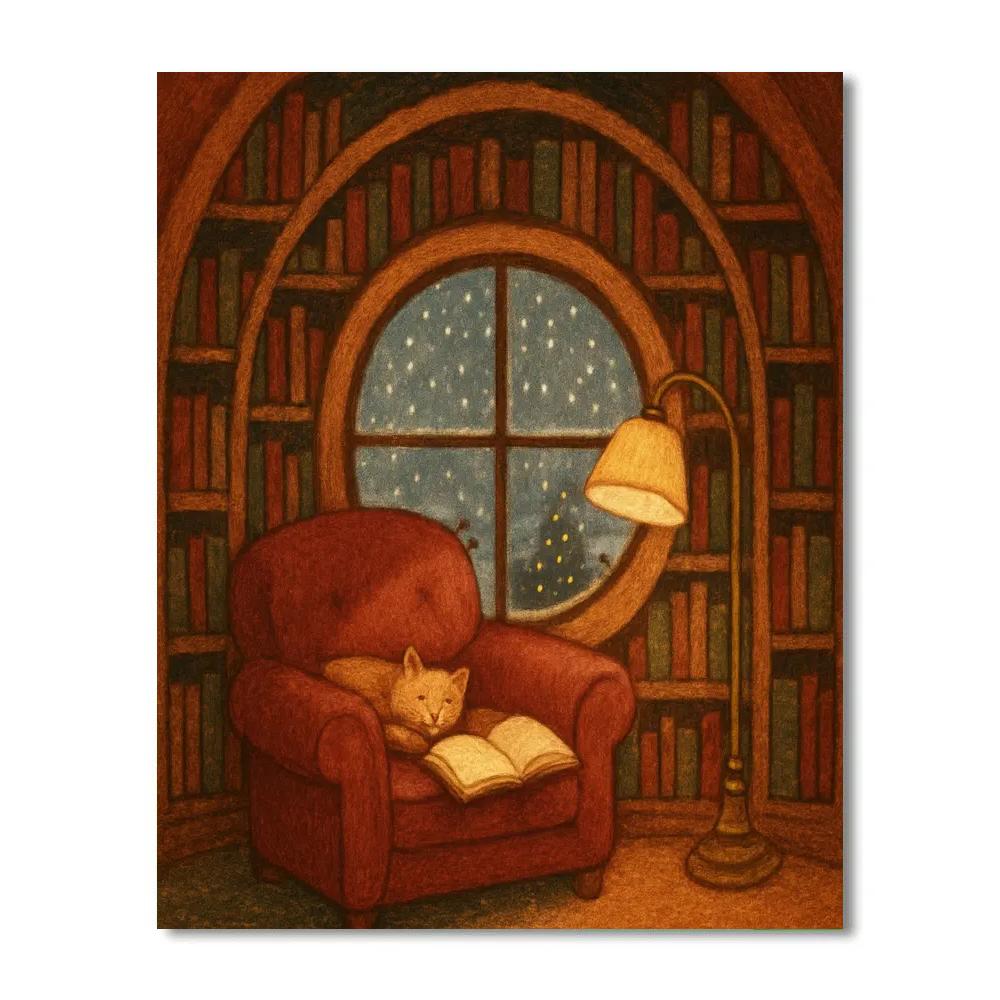 Holiday Snow Globe Library Nook Number painting
