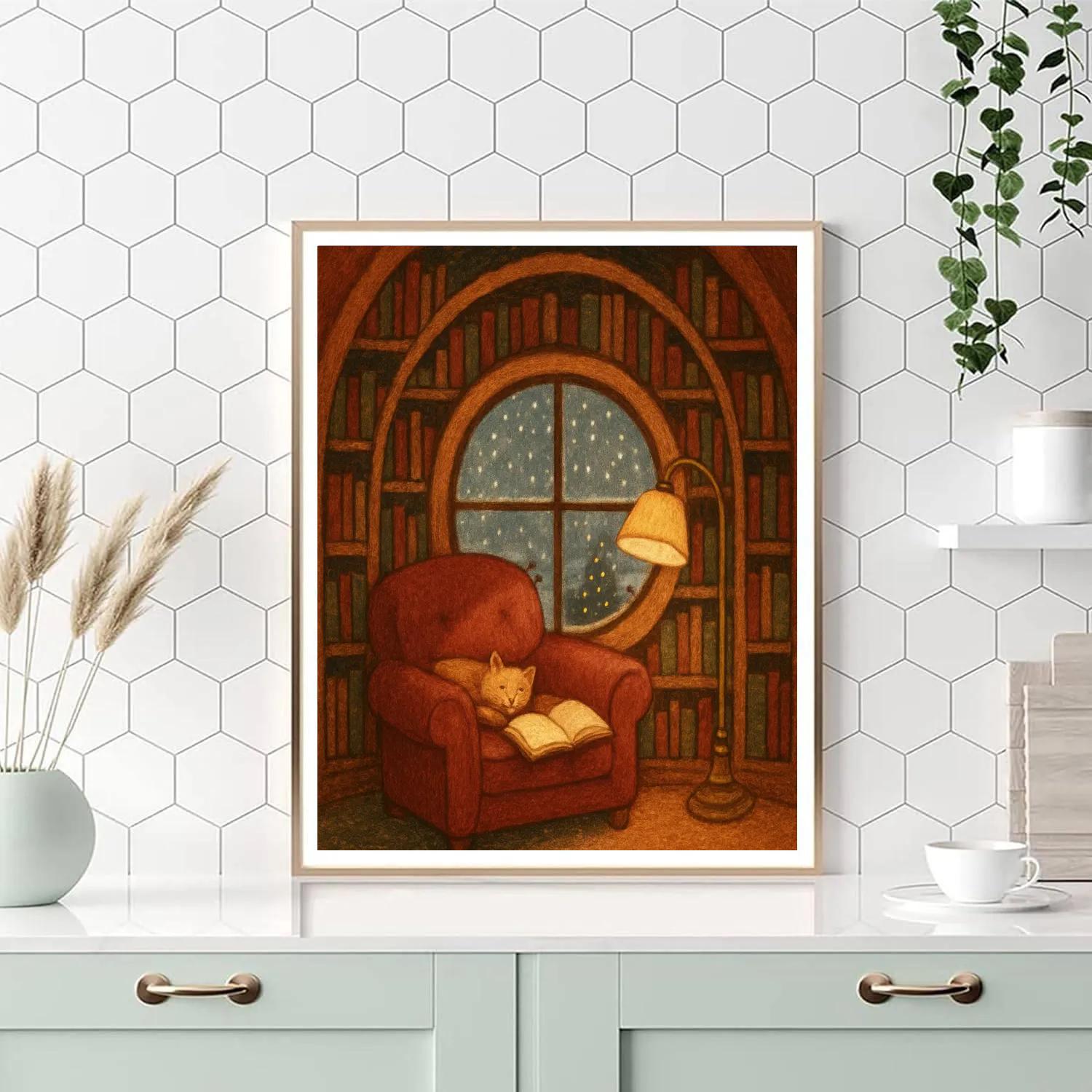 Holiday Snow Globe Library Nook Number painting