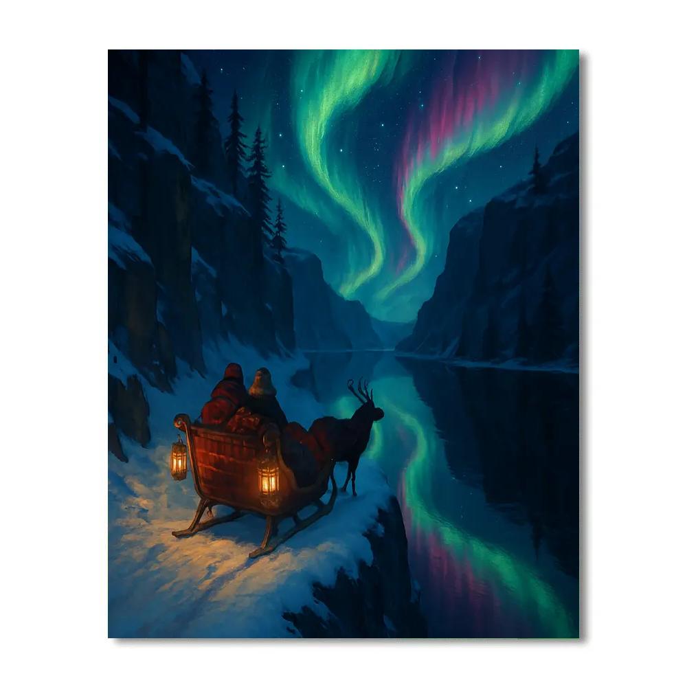 Aurora Sleigh Ride Above The Fjord paint by numbers
