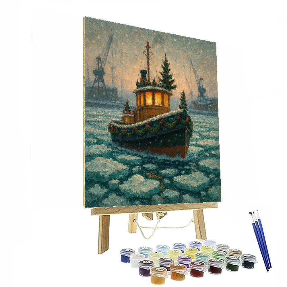 Christmas Tugboat In The Icy Harbor Number painting