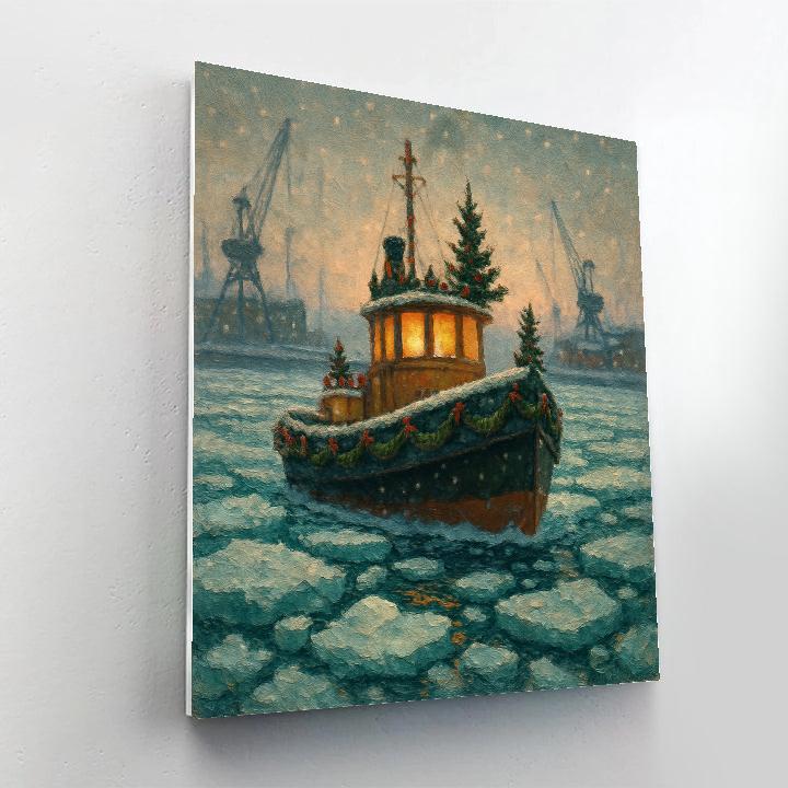 Christmas Tugboat In The Icy Harbor Number painting