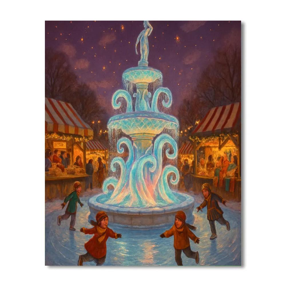 Midnight Christmas Fountain At The Winter Fair Paint by numbers kits