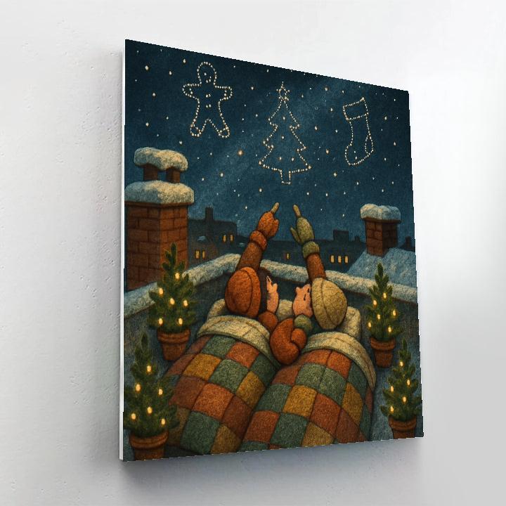 Christmas Stargazing On The Frozen Rooftop Number painting