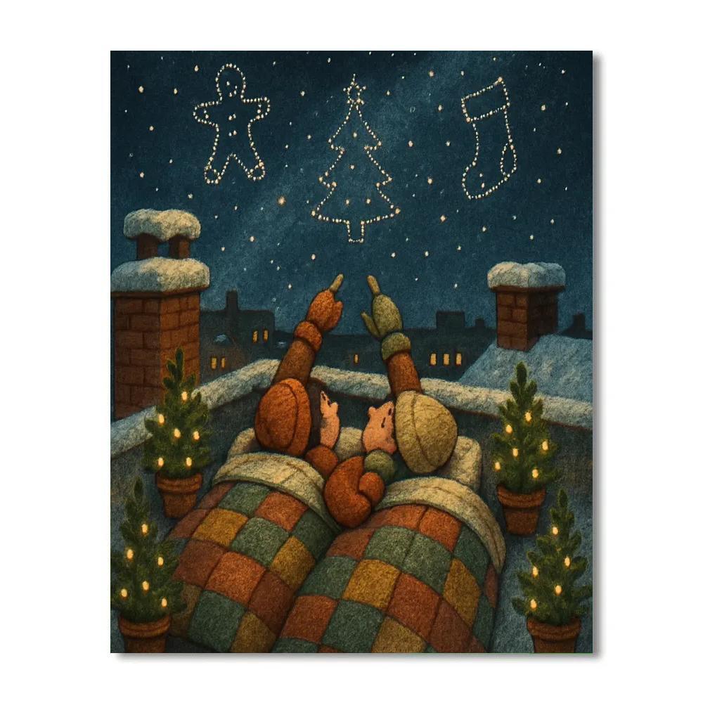 Christmas Stargazing On The Frozen Rooftop Number painting