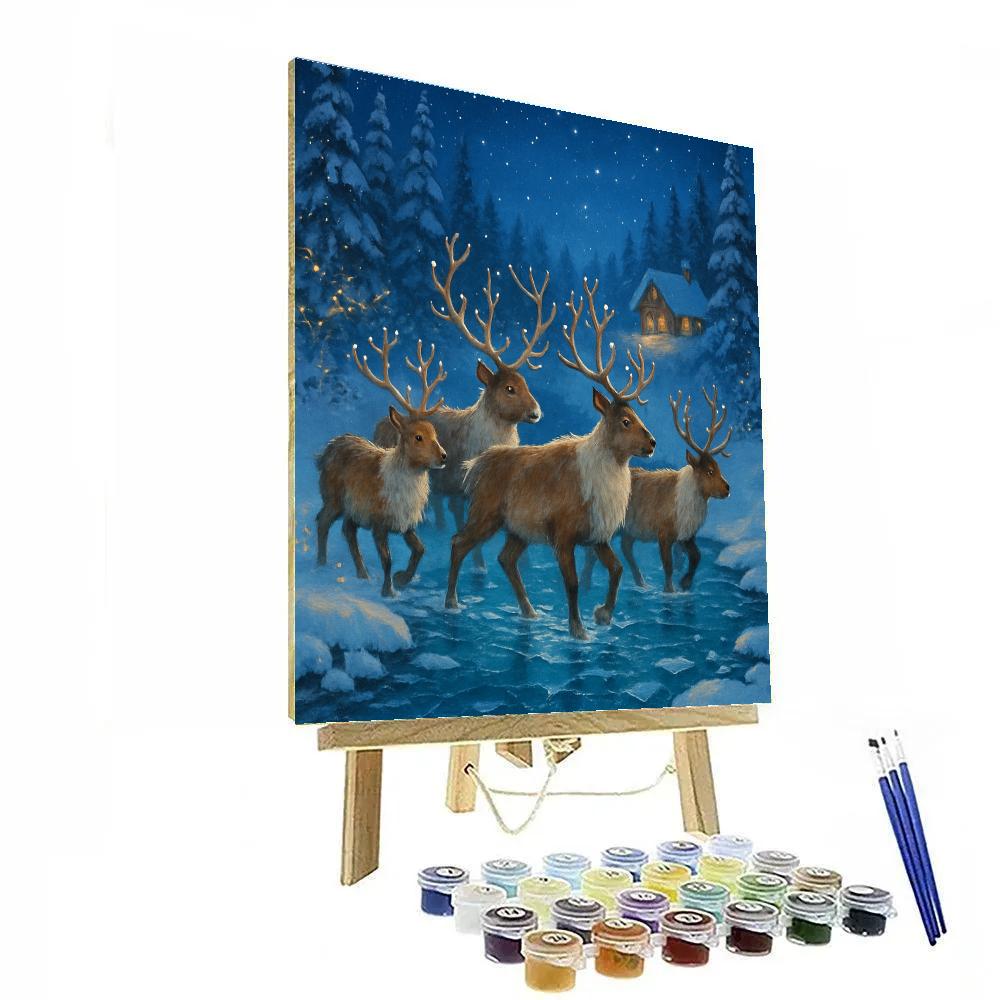 Moonlit Reindeer Crossing At Crystal Ford Paint by numbers kits
