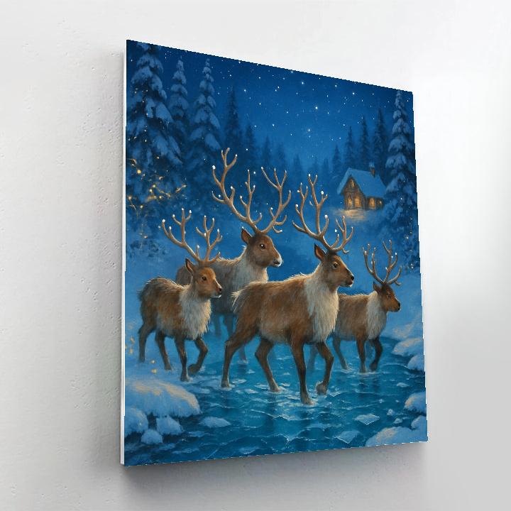 Moonlit Reindeer Crossing At Crystal Ford Paint by numbers kits