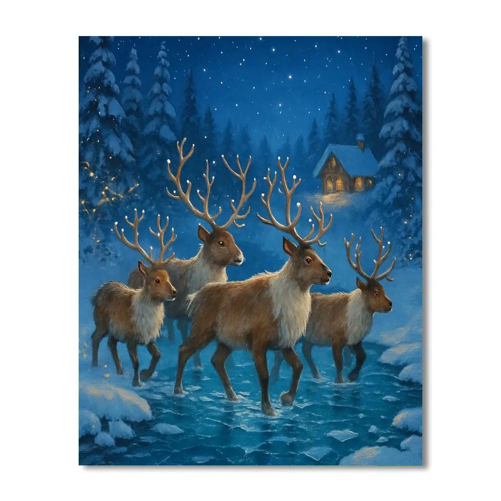 Moonlit Reindeer Crossing At Crystal Ford Paint by numbers kits