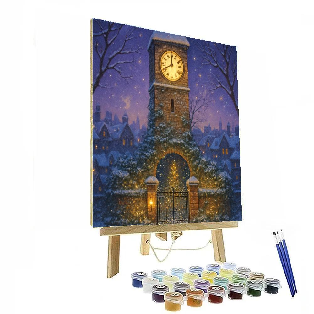Snowbound Clocktower And Secret Christmas Garden Paint by numbers art