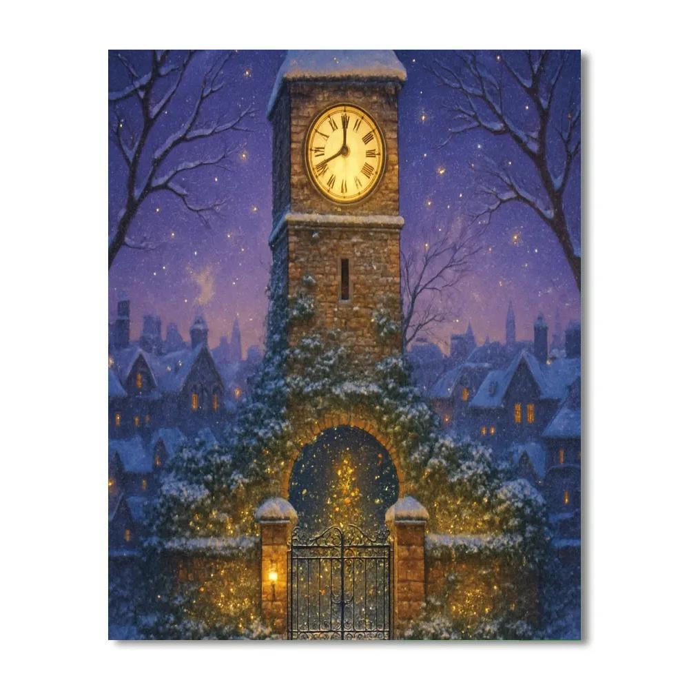 Snowbound Clocktower And Secret Christmas Garden Paint by numbers art