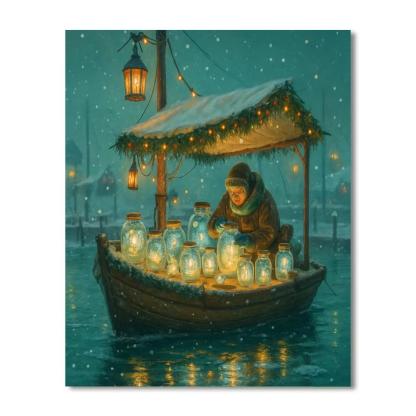Christmas Lantern Boat Laboratory Number painting