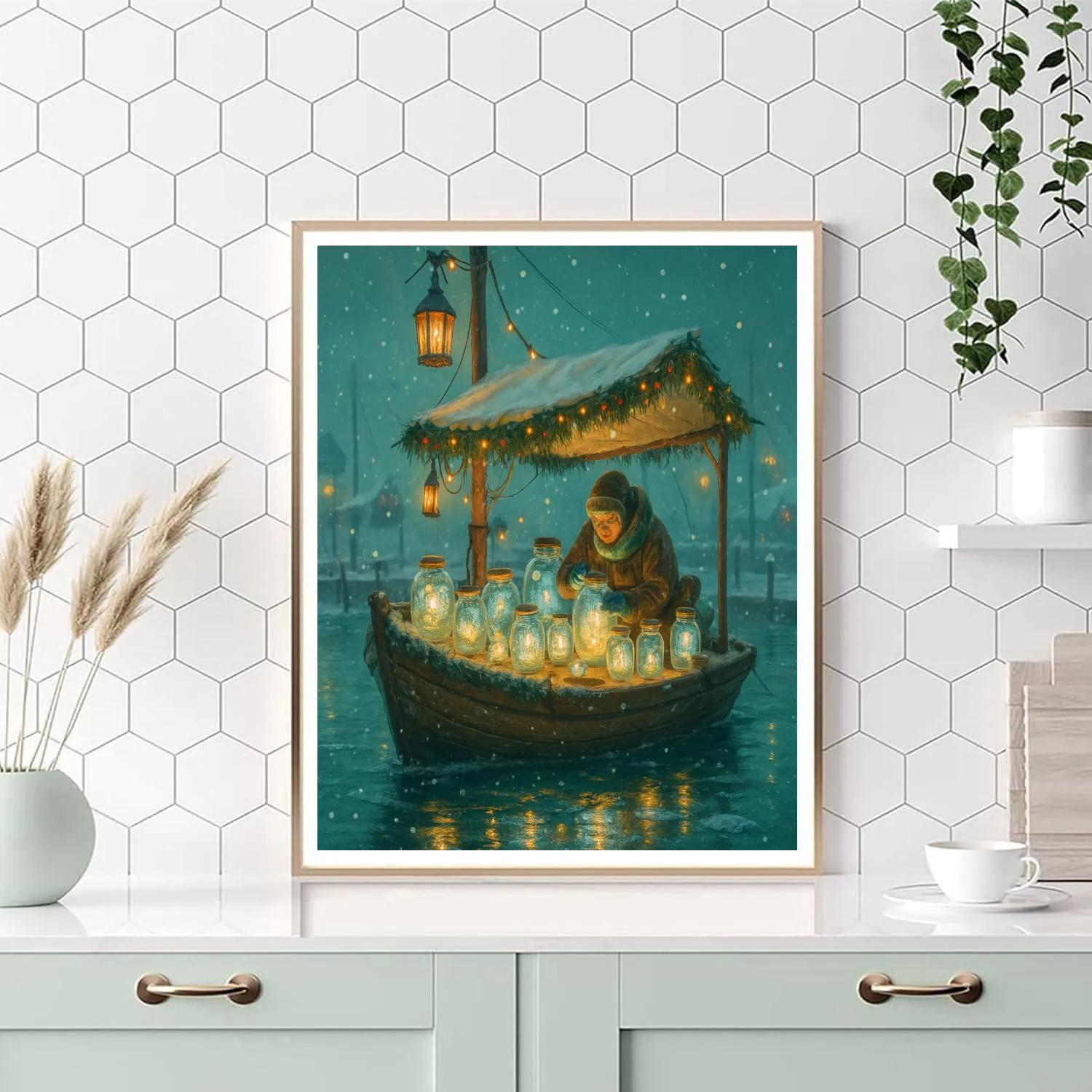 Christmas Lantern Boat Laboratory Number painting