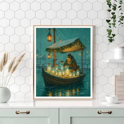 Christmas Lantern Boat Laboratory Number painting