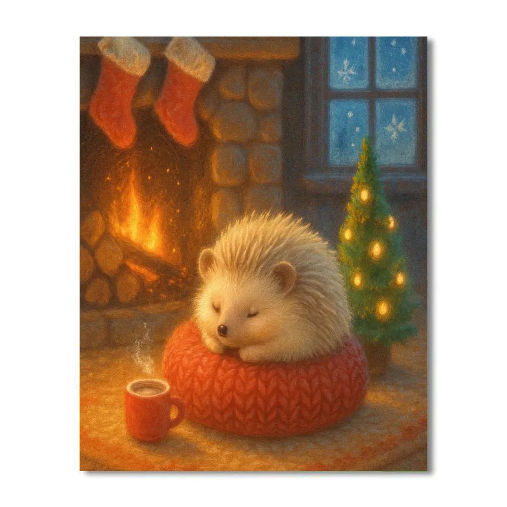 Holiday Hedgehog Hearth Corner paint by numbers