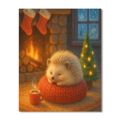 Holiday Hedgehog Hearth Corner paint by numbers