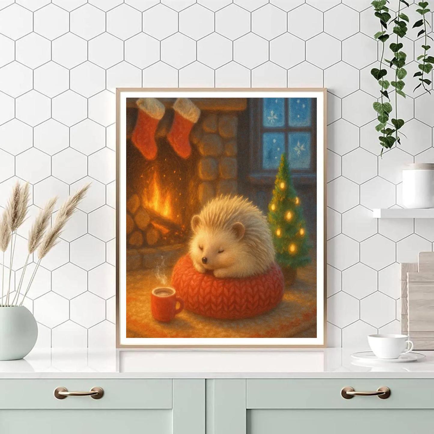Holiday Hedgehog Hearth Corner paint by numbers