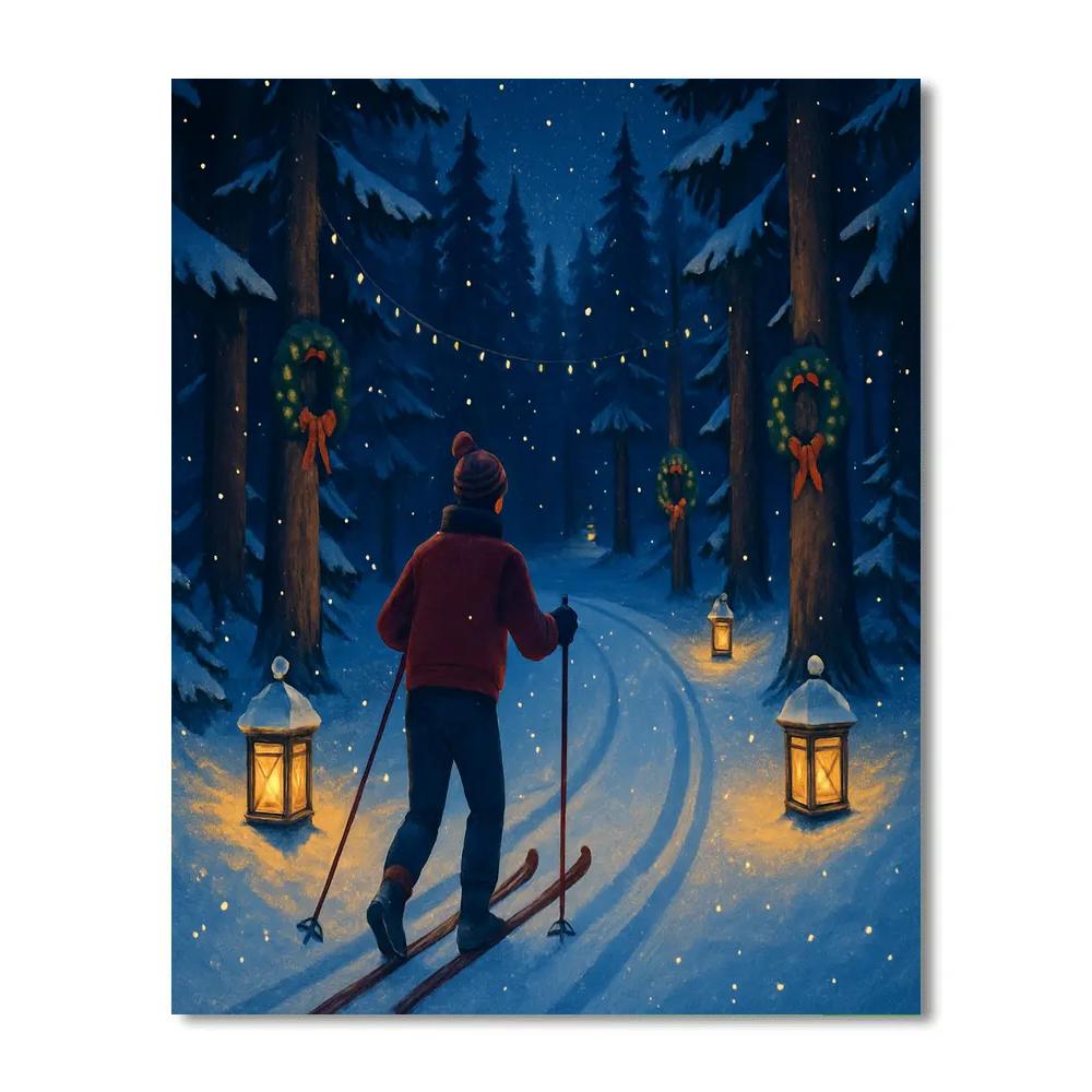 Midnight Ski Through Lantern Forest DIY paint by numbers