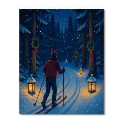 Midnight Ski Through Lantern Forest DIY paint by numbers