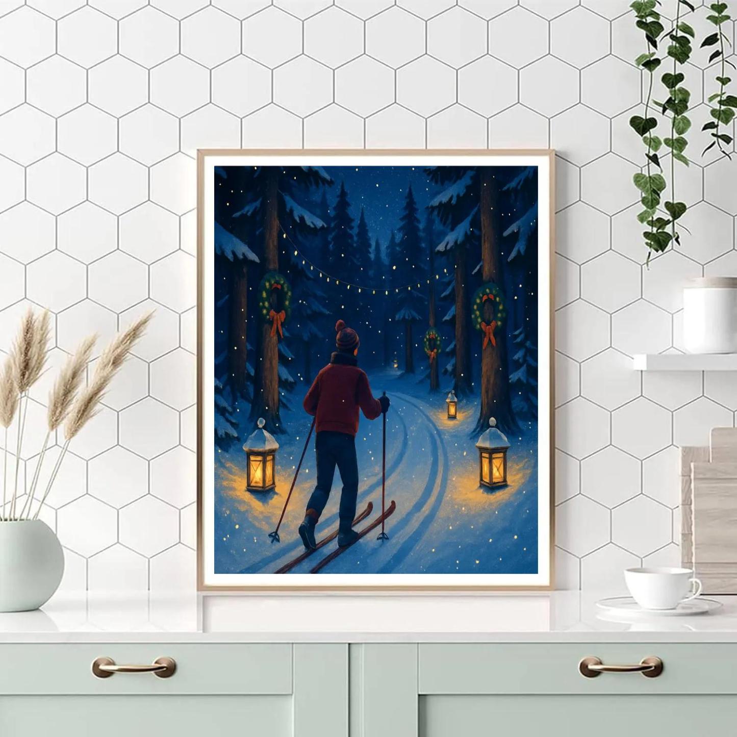 Midnight Ski Through Lantern Forest DIY paint by numbers