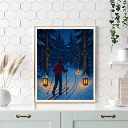 Midnight Ski Through Lantern Forest DIY paint by numbers