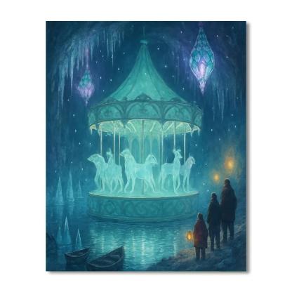 Crystal Christmas Carousel In Cavern Lake DIY paint by numbers