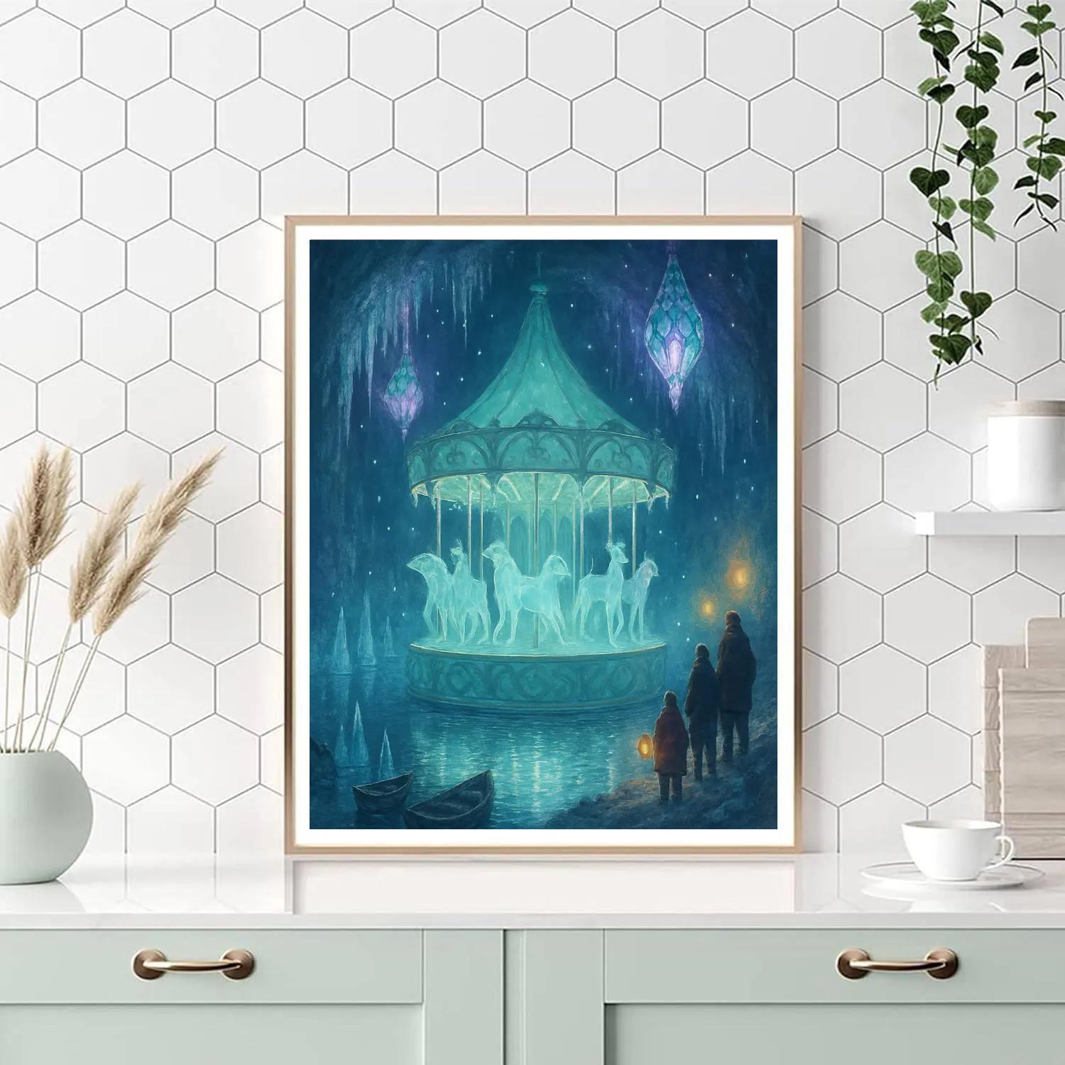 Crystal Christmas Carousel In Cavern Lake DIY paint by numbers