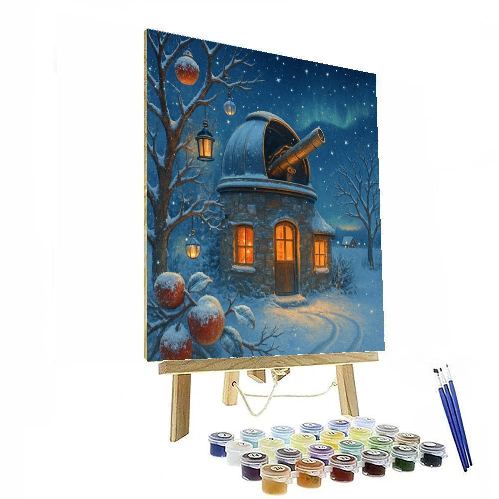 Snowy Cottage Observatory In The Orchard Paint by numbers kits