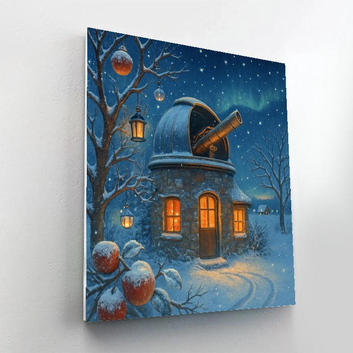 Snowy Cottage Observatory In The Orchard Paint by numbers kits