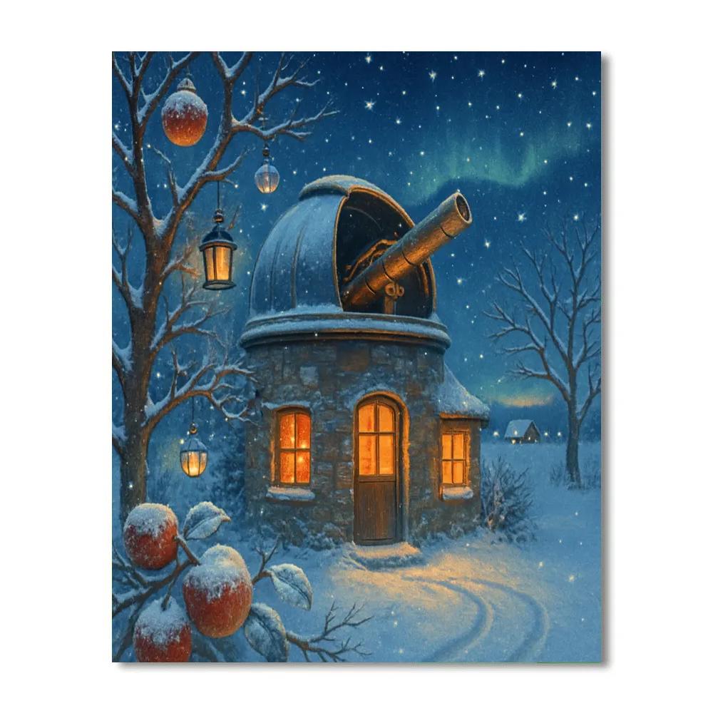 Snowy Cottage Observatory In The Orchard Paint by numbers kits